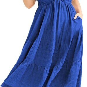 Plus Size Summer Maxi Dress Ruffle Tiered Short Sleeve Sweetheart Neck